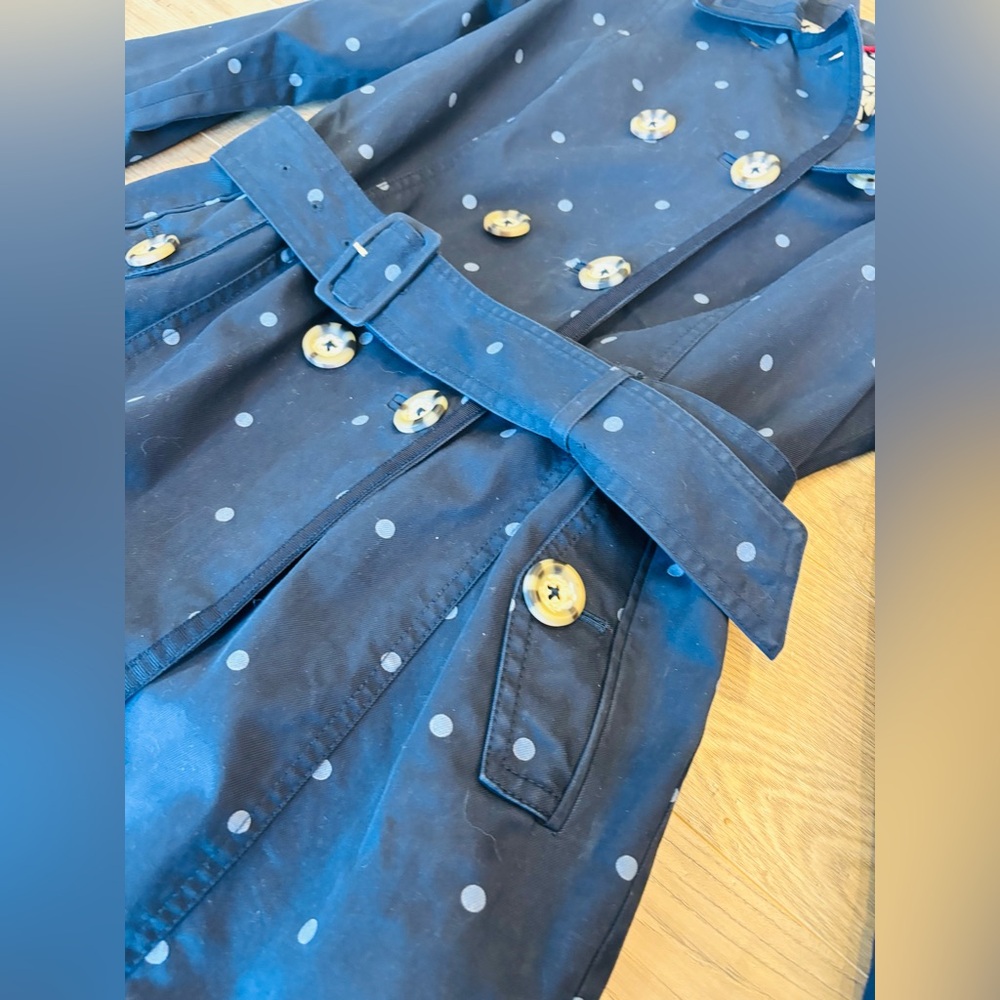 Boden Navy Polka Dot Trench Coat – Cotton – Size 8 - Picture 3 of 7